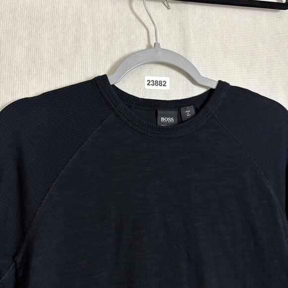 BOSS Hugo Boss Men's Medium Black Cotton Long Sleeve Pullover Shirt - Picture 5 of 10